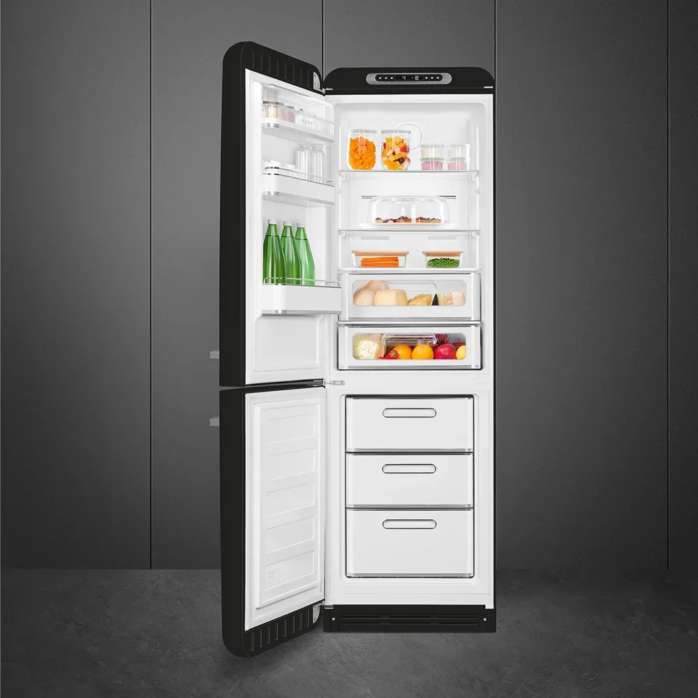 SMEG FAB32LBL6 Отдельностоящий двухдверный холодильник, стиль 50-х годов, 60 см, черный, No-frost, п