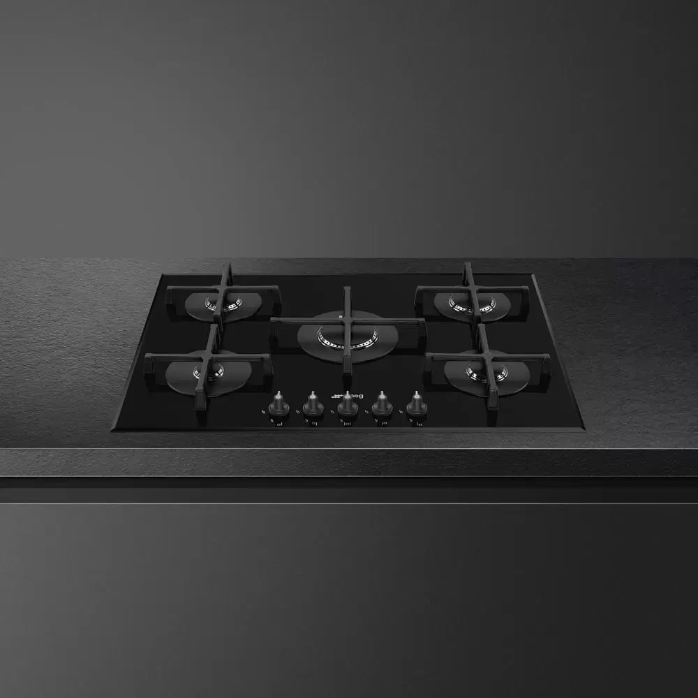 SMEG PV175B3 Газовая варочная панель, 72 см, стекло Deep Black (чёрное), скошенный край